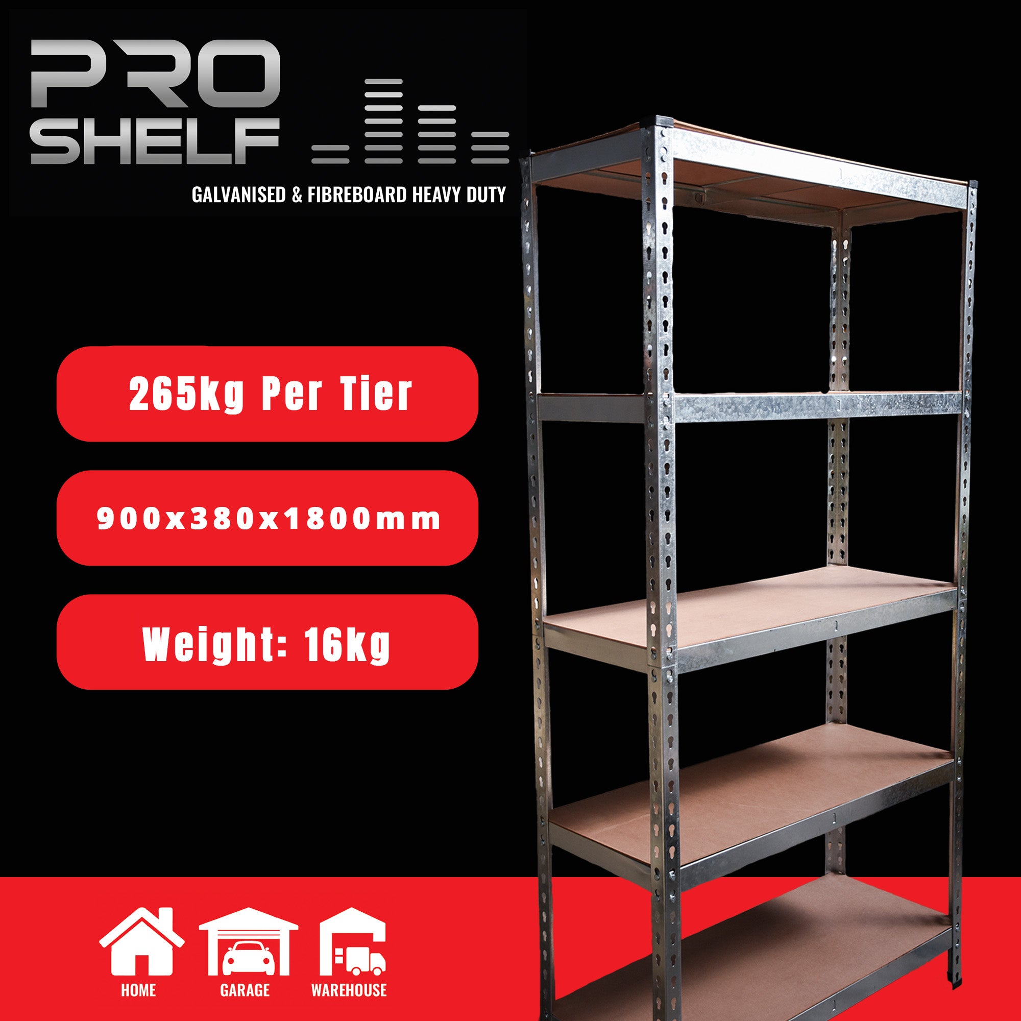 ProShelf® Red - 5-Tier Heavy Duty Metal Shelf