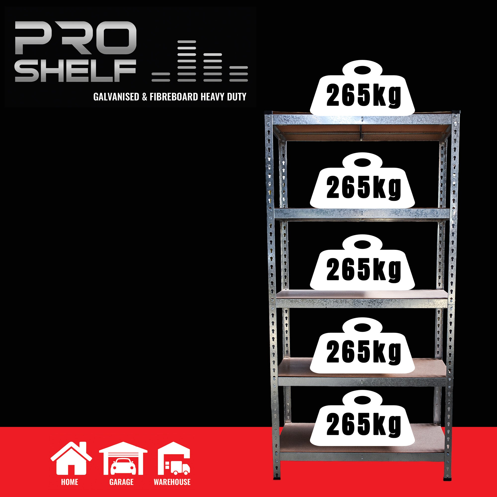 ProShelf® Red - 5-Tier Heavy Duty Metal Shelf